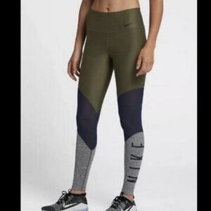 Women’s Nike Dri-Fit Power Pocket Hyper Tights Olive Green Size M